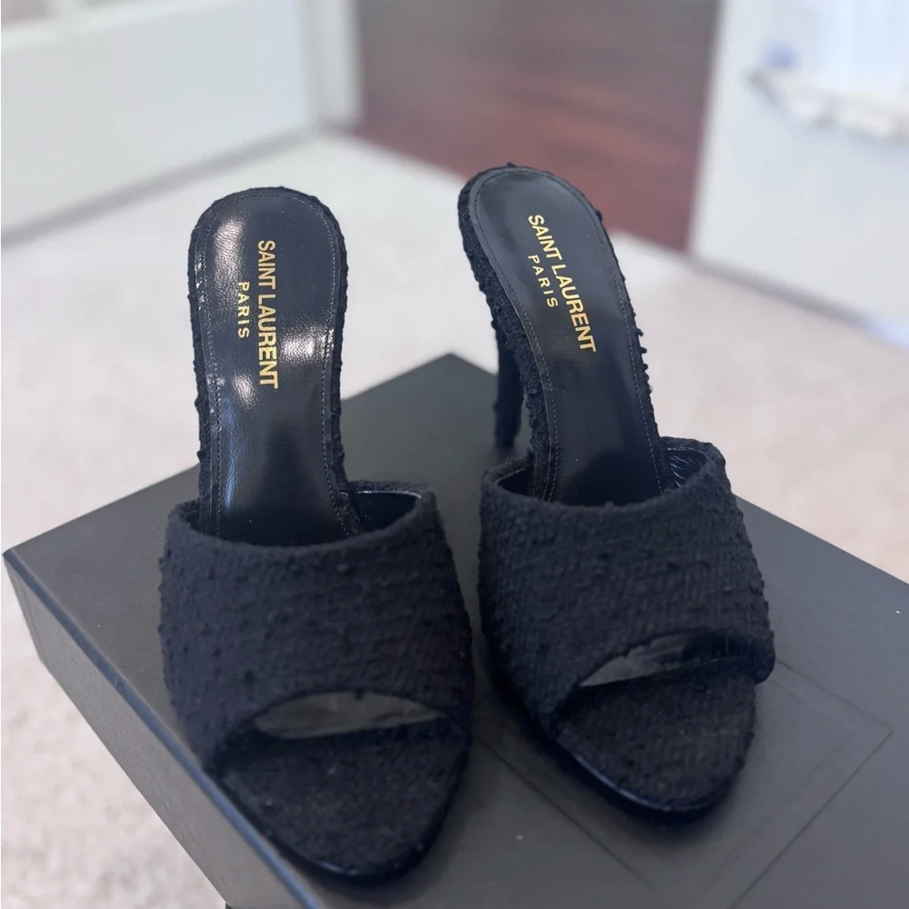 Saint Laurent Black Textured Heels - Picture 2 of 6